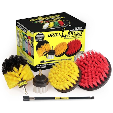 Drill Brush Power Scrubber By Useful Products 7 in W 5 in L Brush, Variety S-W2-Y4O-R5-7X-QC-DB